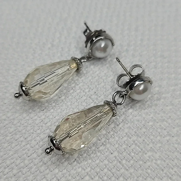 Lia Sophia Pearl Beaded Silver Drop Earrings - Picture 2 of 11